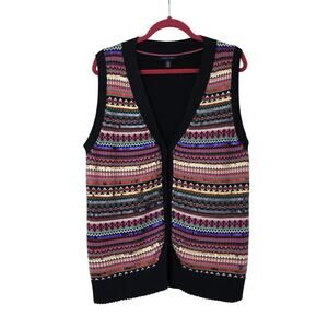 Tommy Hilfiger Fair Isle Sequin Navy Sweater Vest XL Holiday NYE Christmas